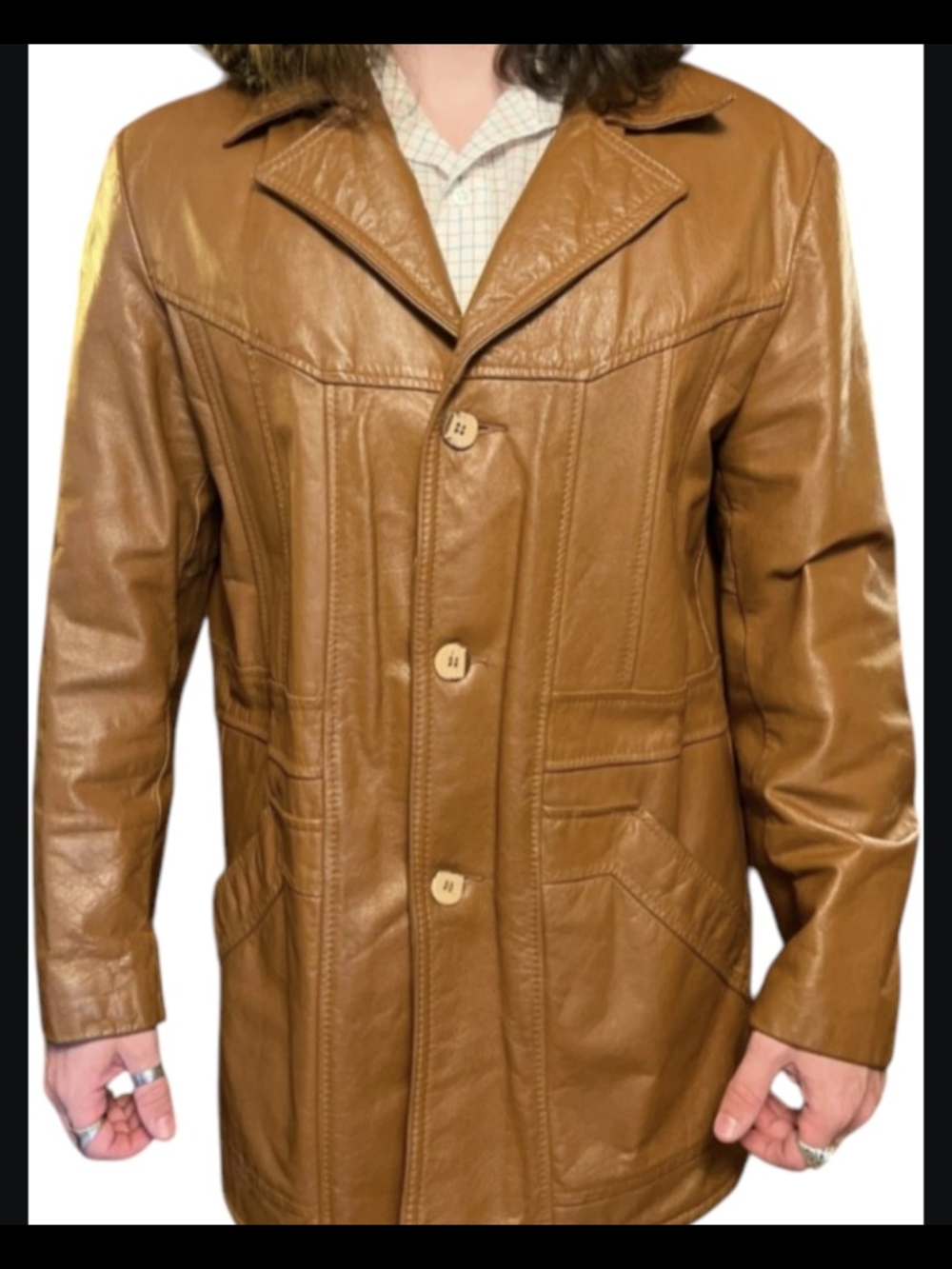 VTG 70s Western The Leather Shop #77-7873 Caramel Leather Jacket Men's Size 48*